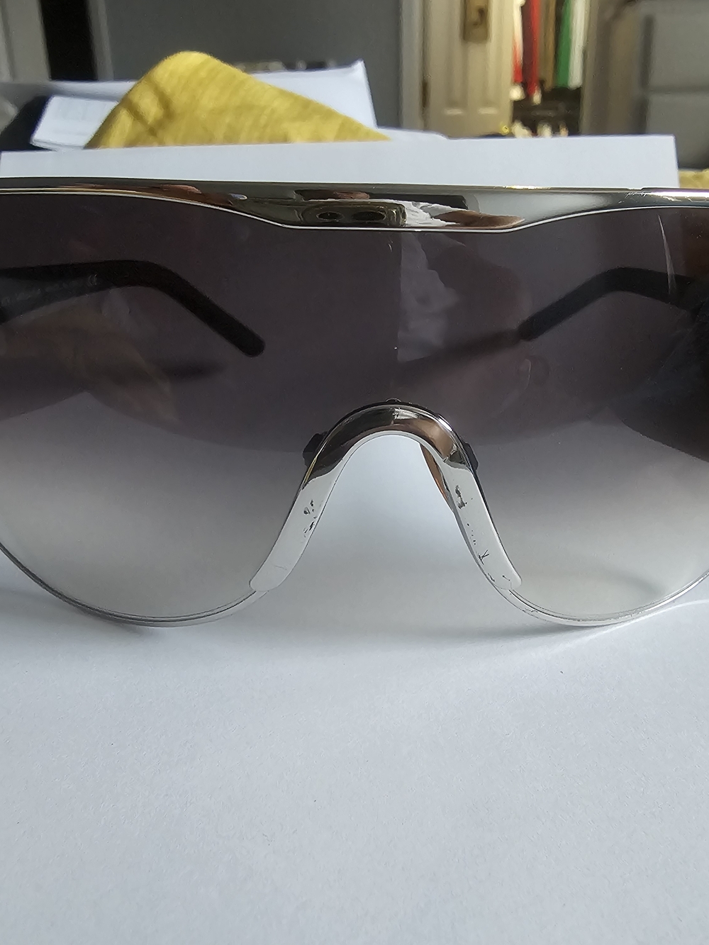 Dolce & Gabbana Silver Shield Sunglasses with Gray Gradient Lens